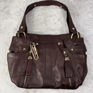 B Makowsky Brown Leather Bag W/ Gold Accent